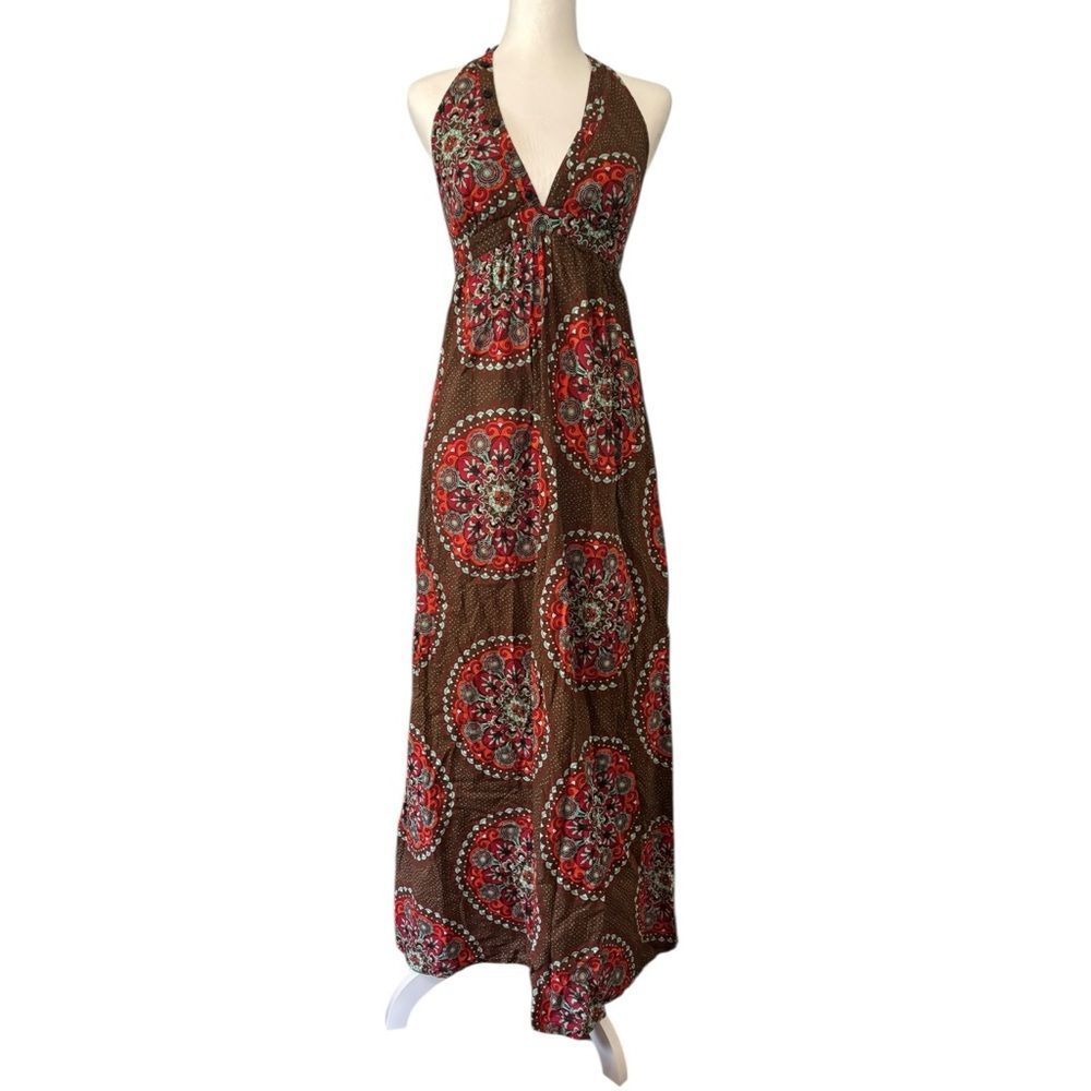 Charlotte Russe Red and Brown Backless Halter Sundress